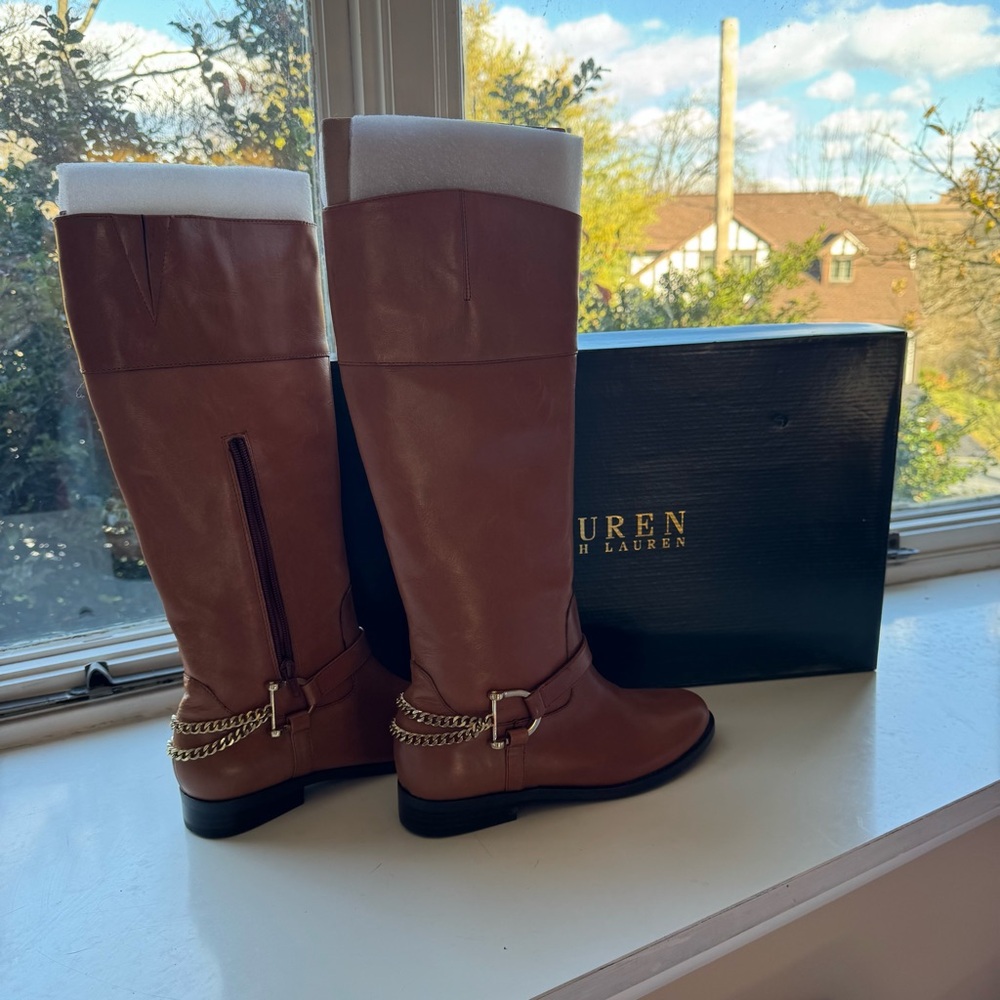Ralph Lauren Women's Tan Leather Knee high Boots